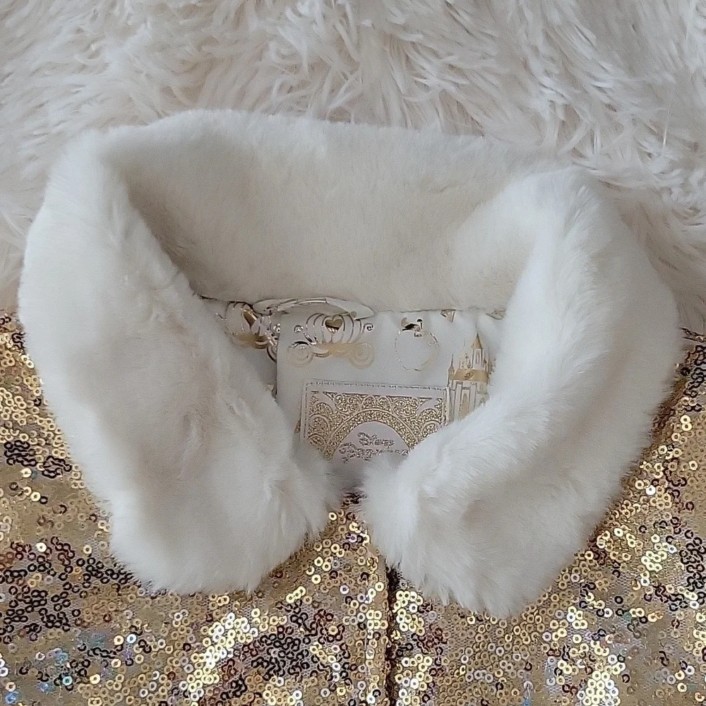 Disney Princess Gold And Silver Sequin Jacket Faux Fur Collar Girl 9/10 NWT